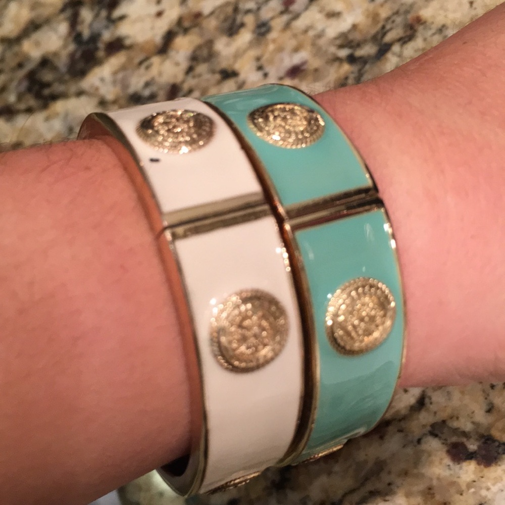 Turquoise and Cream gold Bangle bracelets - Picture 4 of 4